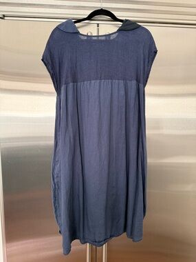 Daniela Gregis Blue Midi Dress with Scalloped Collar Detail